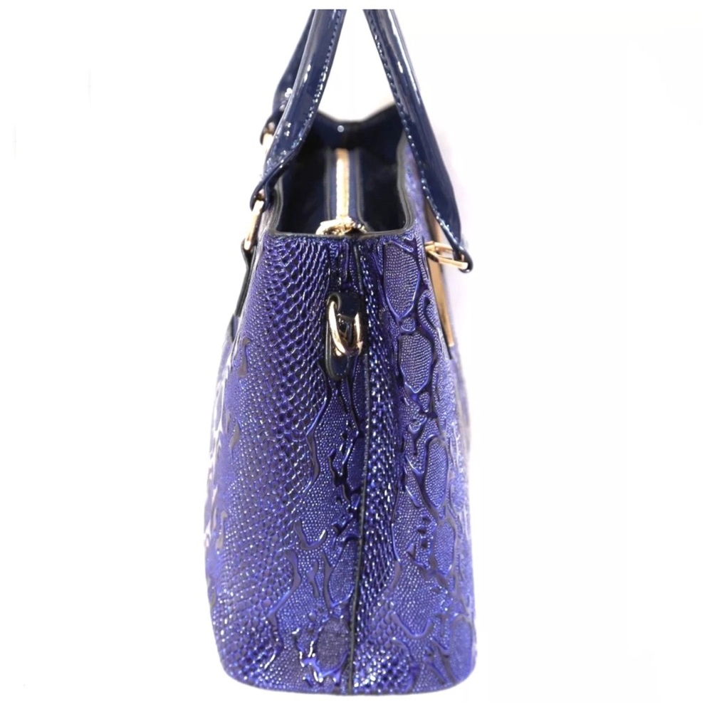 The Leona Blue Crocodile Embossed Handbag - Picture 4 of 7